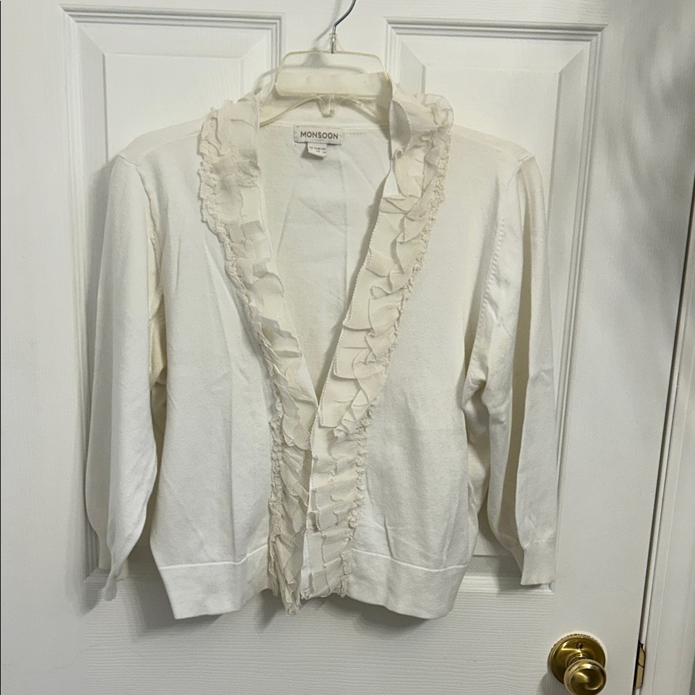 Monsoon Ivory Ruffle Cardigan